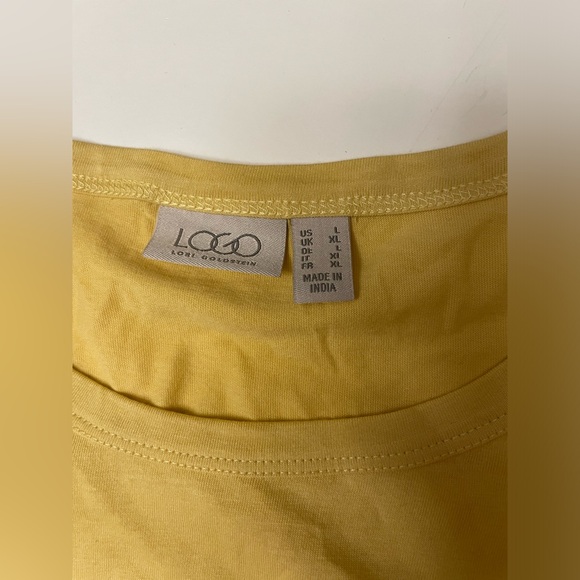 LOGO by Lori Goldstein Cotton Modal Embroidered Sleeve Top Yellow LARGE - Picture 10 of 10